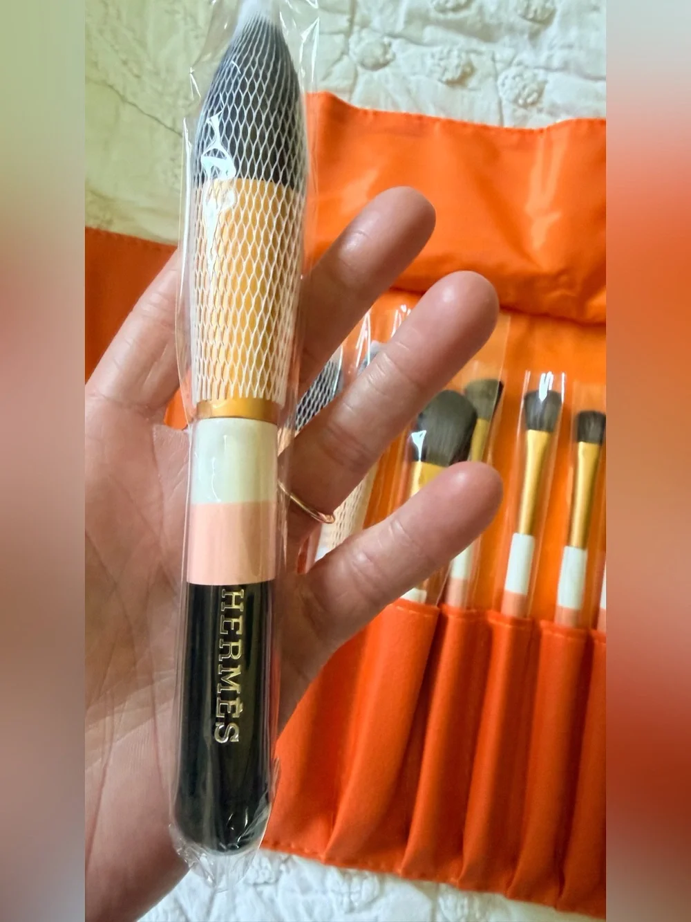 Fashion Hermes Set of 12 Makeup Brushes NEW in Box w Protective Netting/Plastic